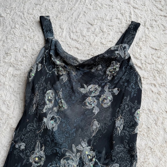 Vintage Y2K fairy Floral print beaded sequin slip‎ dress midi Jonathan Martin M - Picture 6 of 14